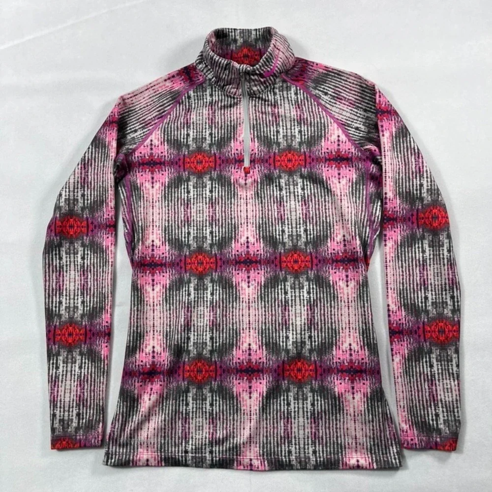 Nike Pro Combat 1/4 Zip Women Medium‎ Fitted Pullover Pink Dri Fit Artsy Print
